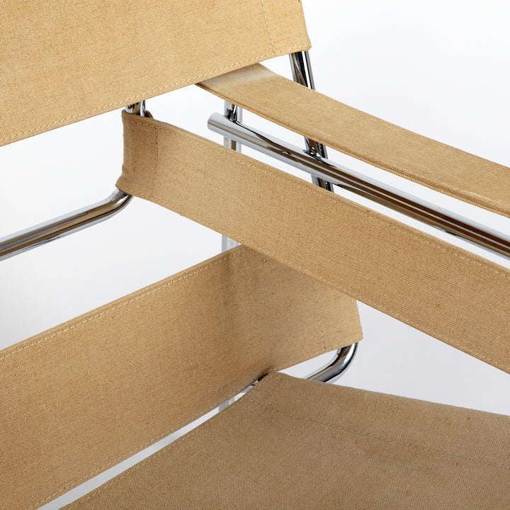 804 Gavina Wassily Chair von Marcel Breuer Leinen beige – Detailansicht frontal links