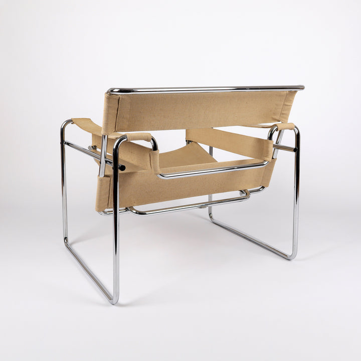 804 Gavina Wassily Chair von Marcel Breuer Leinen beige – Rückansicht