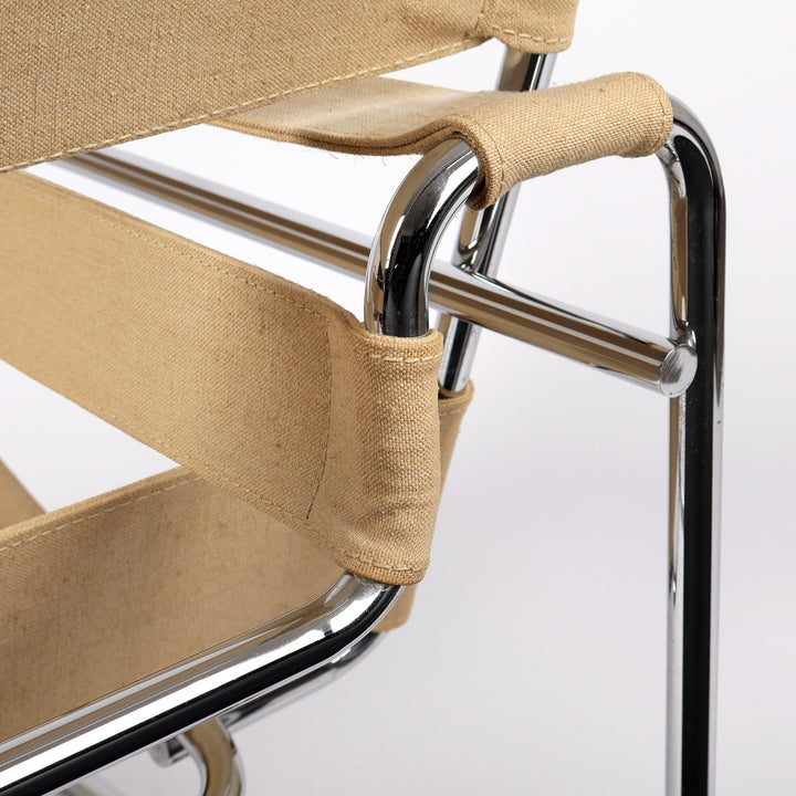 804 Gavina Wassily Chair von Marcel Breuer Leinen beige – Detailansicht Rückseite rechts