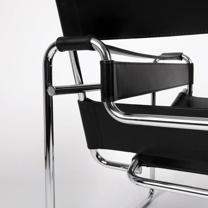 813 Knoll International Wassily Chair von Marcel Breuer Leder schwarz – Detailansicht Rückseite