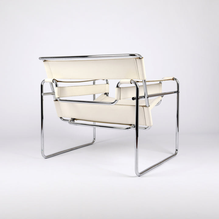 817 Gavina Knoll Wassily Chair von Marcel Breuer Leder weiß – Rückansicht